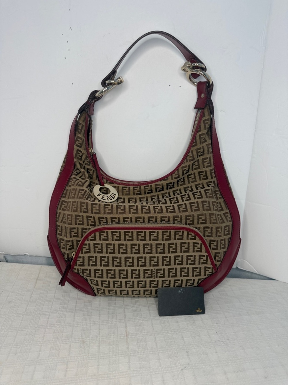 Fendi Zucchino Chef Hobo Shoulder Bag in red